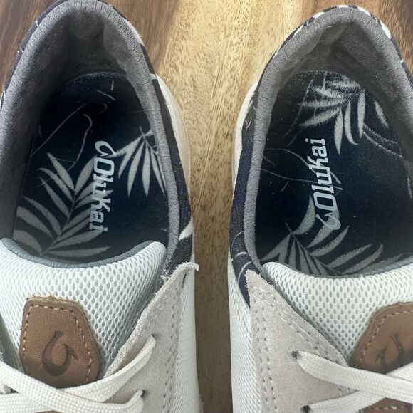 OluKai Punini Men's 10 (EU 43) Beige White Suede Lace Up Athletic Sneakers Shoes - Picture 4 of 9